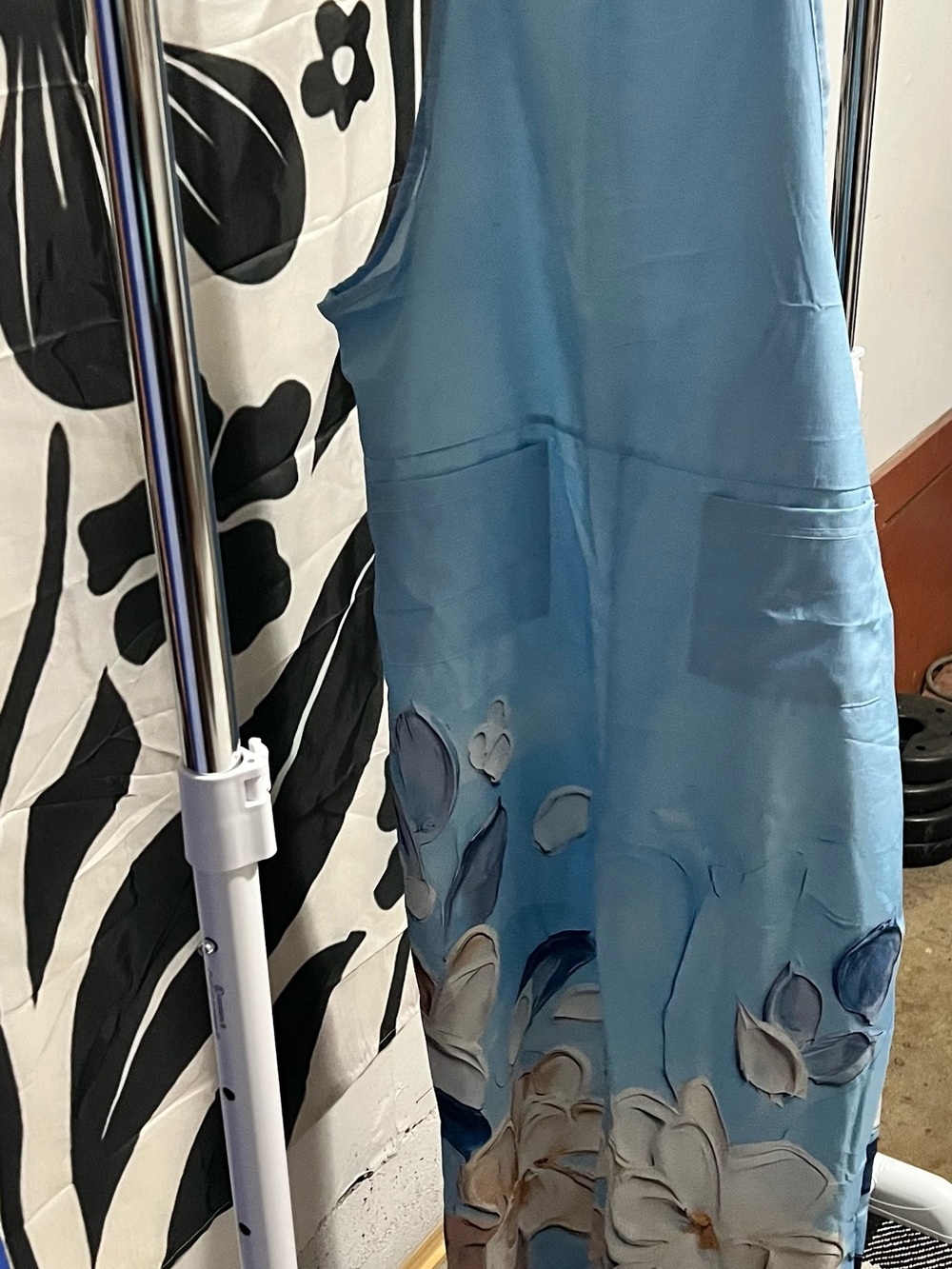 Blue Floral Wide Leg Jumpsuit Size L NWOT Tie Strap Boho